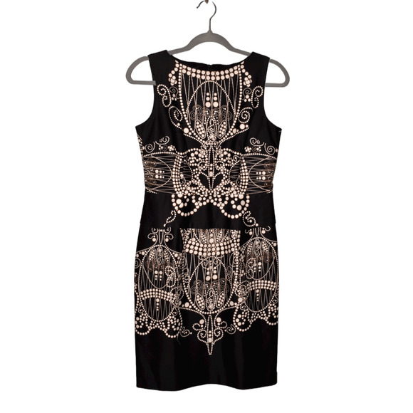 DAVID MEISTER $278‎ Sleeveless Printed Sheath Dress in Black Size 2 - Picture 1 of 3